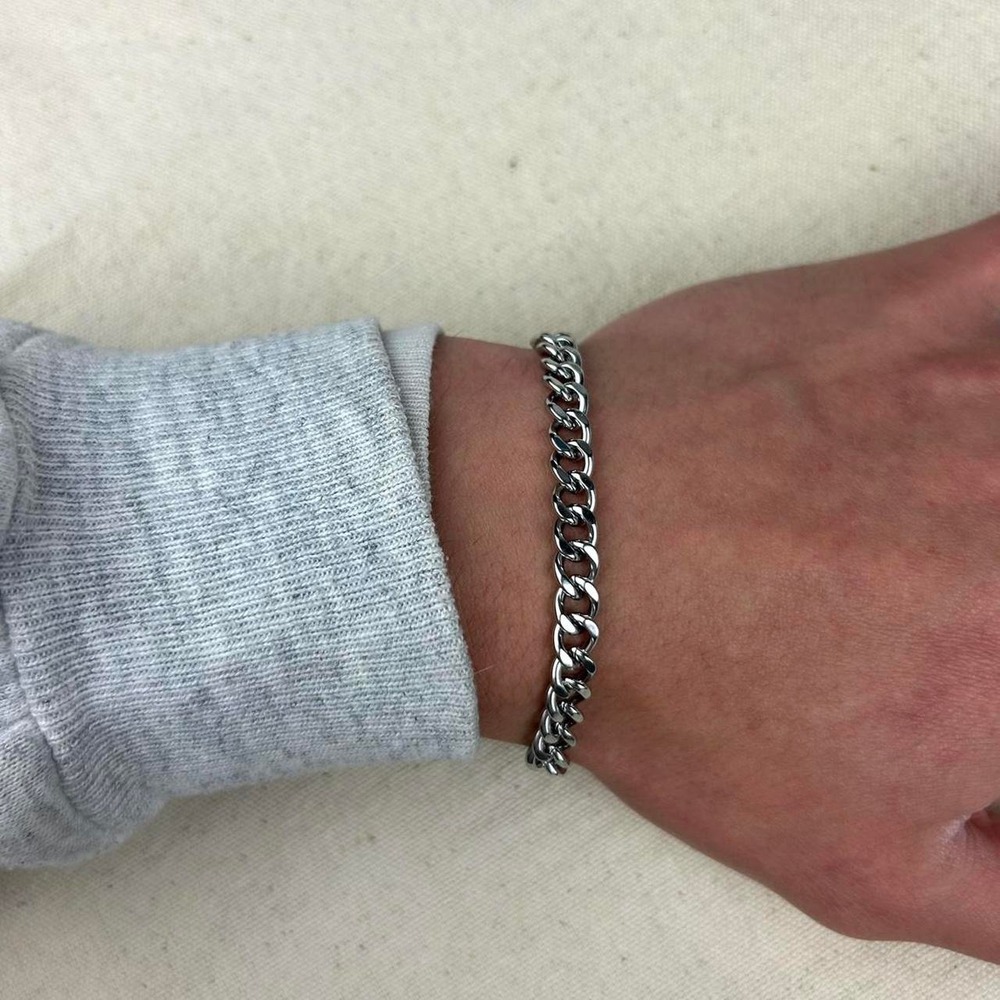 Vintage style stainless steel silver cuban link chain bracelet grunge punk 7mm